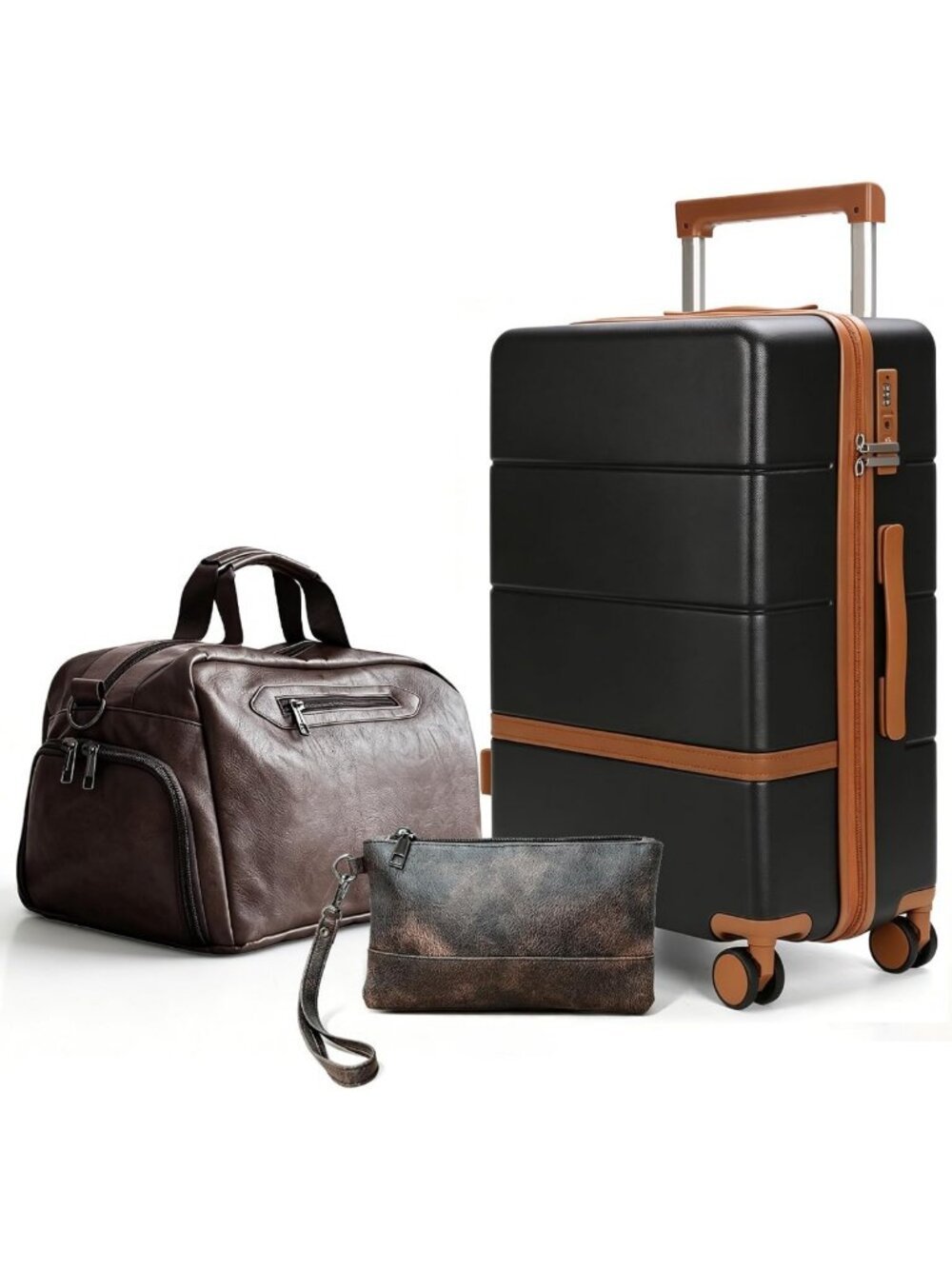 3-Piece Carry-On Luggage Set, Hard Shell Suitcase & Vintage Duffel Bag Combo